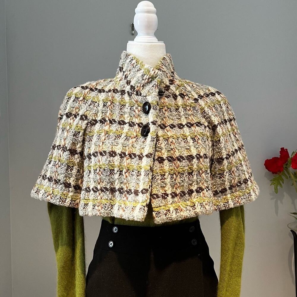 NEW Gianni Bini Wool Boucle Plaid Academia Cropped Buttoned Swing Blazer Jacket…